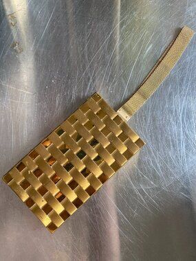 Vintage Evans Gold Tone Basketweave Minaudière Compact Purse